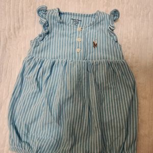 Polo Ralph Lauren Baby Girls Striped Oxford Bubble Shortall 3mos